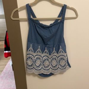 Zara Embroidered Blue Tank Top